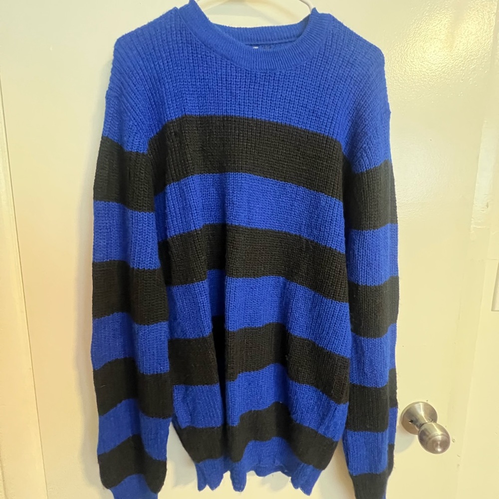 90s Grunge Punk Rock Blue Black Striped Oversized Sweater Kurt Cobain